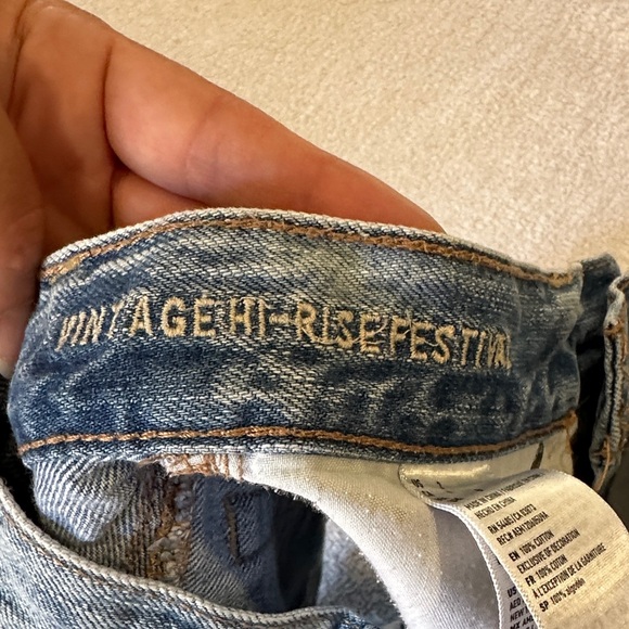 American Eagle Outfitters Distressed Blue Jean Shorts with Floral Embroidery - Picture 3 of 13